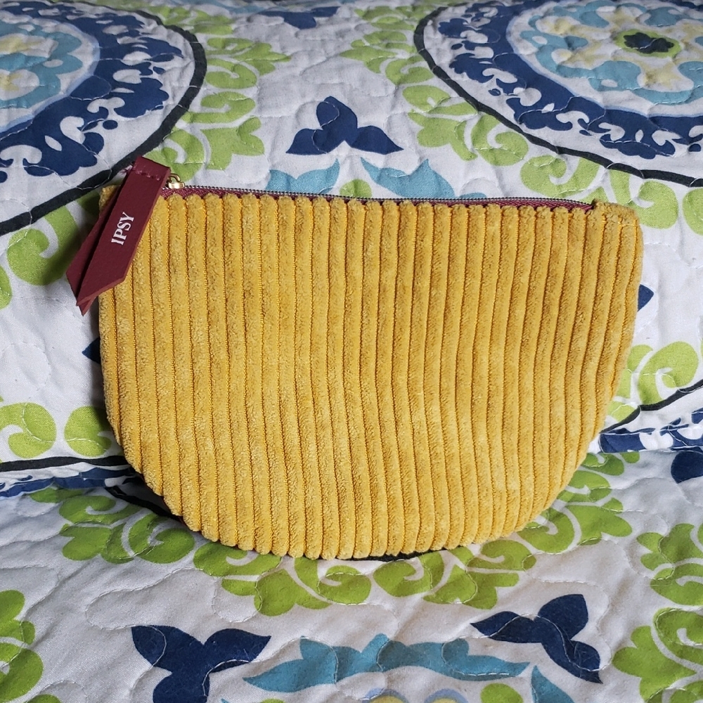 Ipsy Mustard Yellow Corduroy Cosmetic Bag
